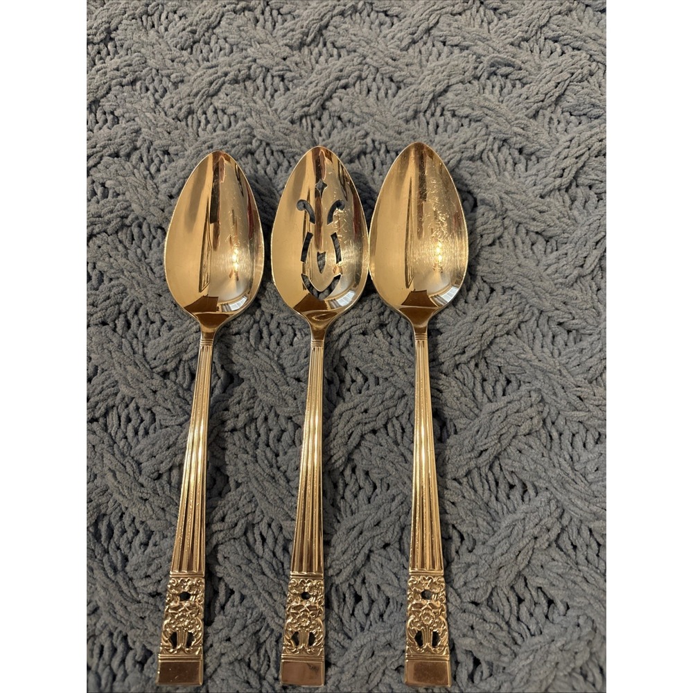 3 Oneida CORONATION Community Silverplate Serving Spoons-2 Regular & 1 Slotted